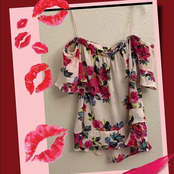 🌺🌸London Times Floral Off The Shoulder Top With Ruffled Bottom 🌸🌺 - Picture 1 of 6